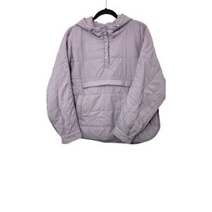 Quilted Hooded Pullover Jacket Button-Front Closure &‎ Kangaroo Pocket Lavender
